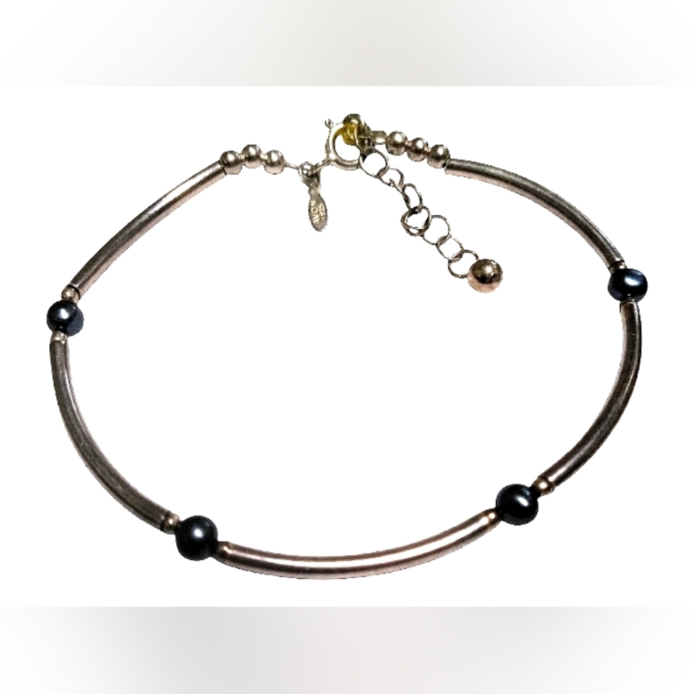 Vintage Avon Sterling Silver & Onyx 925 adjustable women's bracelet 7" +
